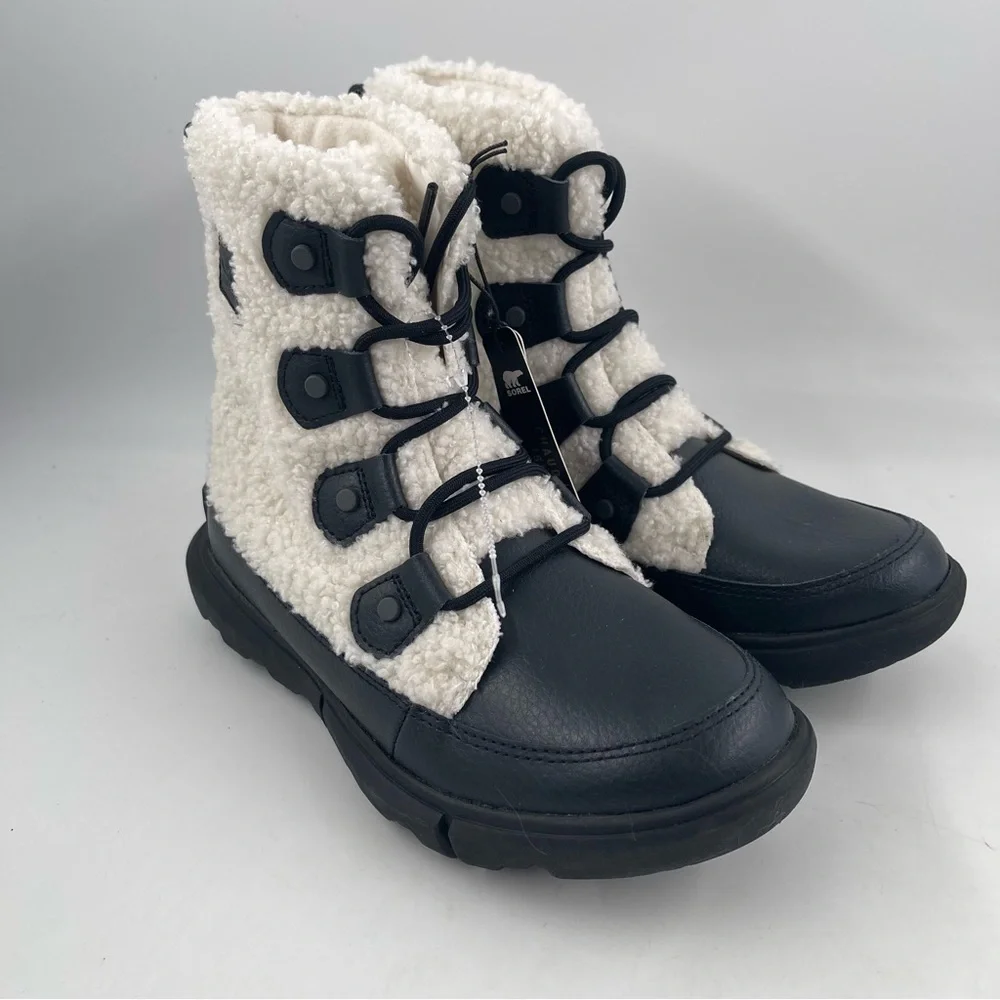 Sorel Womens Explorer II Joan Cozy-Size 6.5-Black & White Sherpa Boot-Ships Free